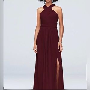 David’s Bridal Wine Cross Front Bridesmaid Dress